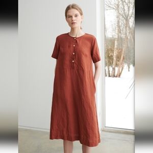 linenfox Bloom Linen Dress small in terracotta